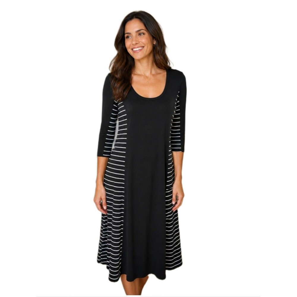 Calvin Klein Black & White Long Sleeve Scoop Neck Swing Dress, 12